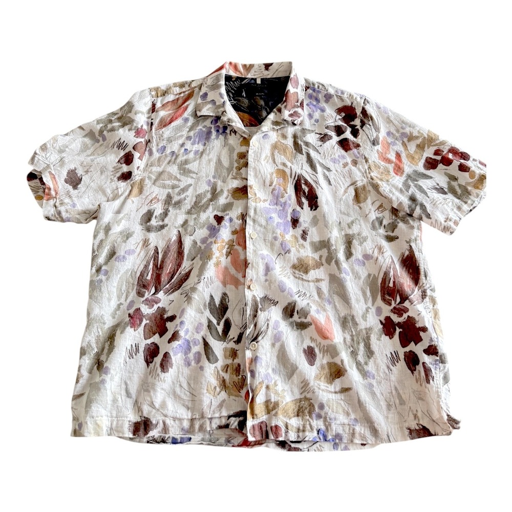 Ted Baker London Relaxed Fit Linen Blend Abstract Floral Camp Shirt Mens Lg. (5)